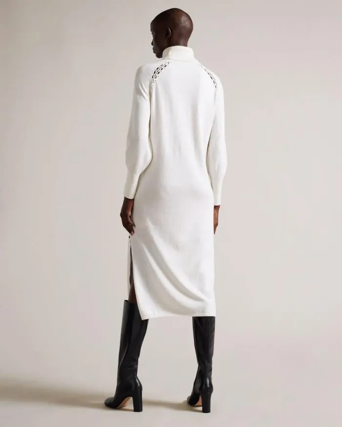 Knit Midi Dress With Stitch Insert White Women Ted Baker Clothing Knit Midi Dress With Stitch Insert White Women Ted Baker Clothing