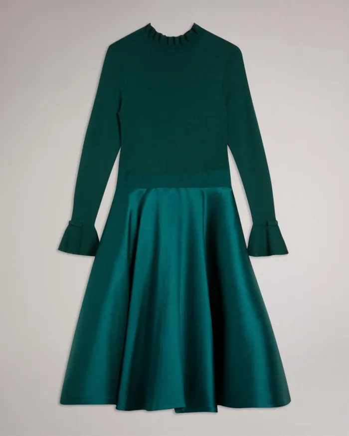 Knitted Frill Full Skirt Dress Dark Green Women Ted Baker Clothing