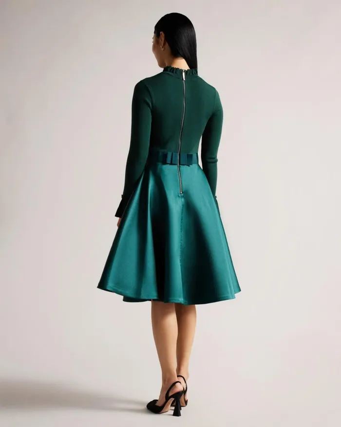 Knitted Frill Full Skirt Dress Dark Green Women Ted Baker Clothing Knitted Frill Full Skirt Dress Dark Green Women Ted Baker Clothing