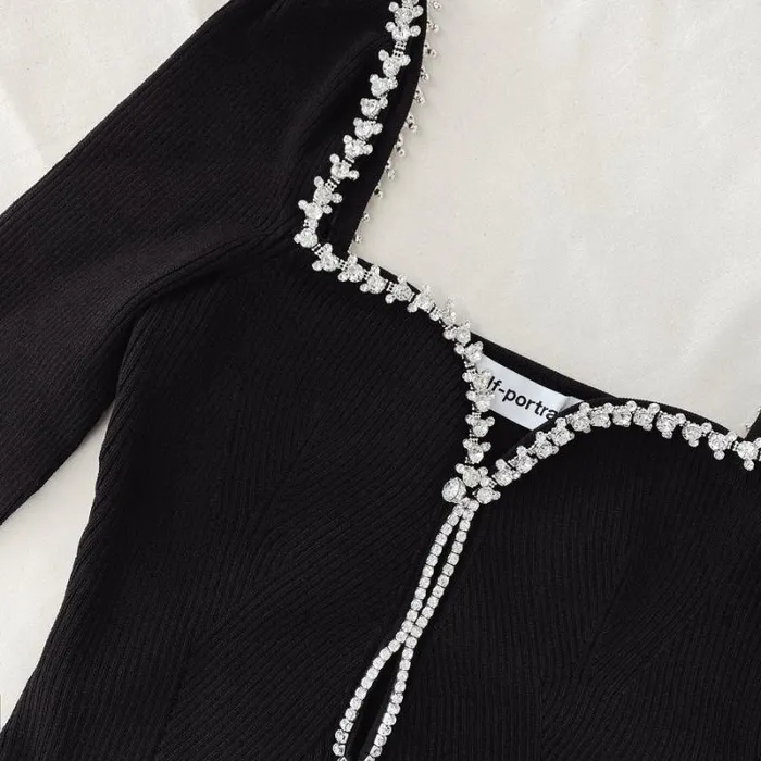 Knitwear Woman SelfPortrait Black Knit Diamante Top Knitwear Woman SelfPortrait Black Knit Diamante Top