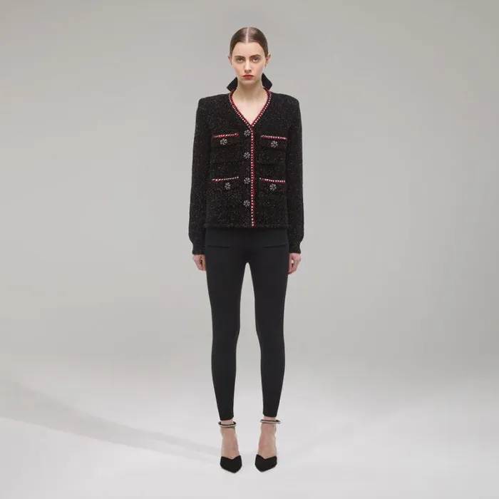 Knitwear Woman SelfPortrait Black Metallic Yarn Cardigan