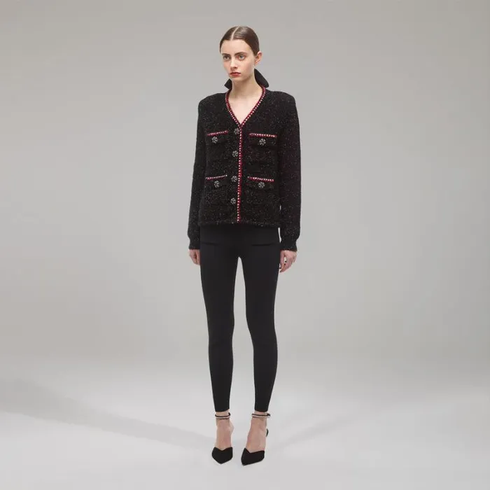 Knitwear Woman SelfPortrait Black Metallic Yarn Cardigan Knitwear Woman SelfPortrait Black Metallic Yarn Cardigan