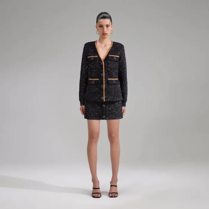 Knitwear Woman SelfPortrait Black Sequin Knit Cardigan
