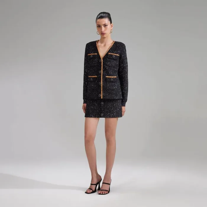Knitwear Woman SelfPortrait Black Sequin Knit Cardigan Knitwear Woman SelfPortrait Black Sequin Knit Cardigan