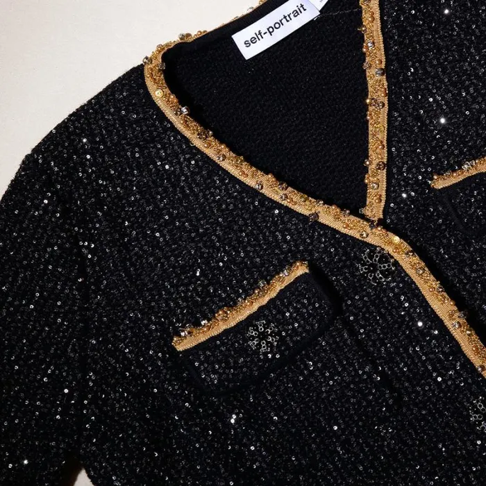 Knitwear Woman SelfPortrait Black Sequin Knit Cardigan Knitwear Woman SelfPortrait Black Sequin Knit Cardigan