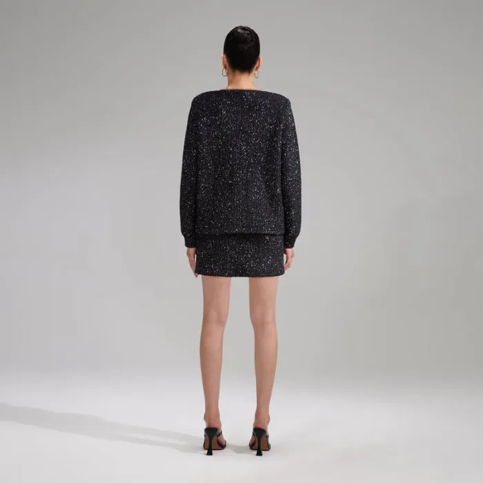 Knitwear Woman SelfPortrait Black Sequin Knit Crop Cardigan Knitwear Woman SelfPortrait Black Sequin Knit Crop Cardigan