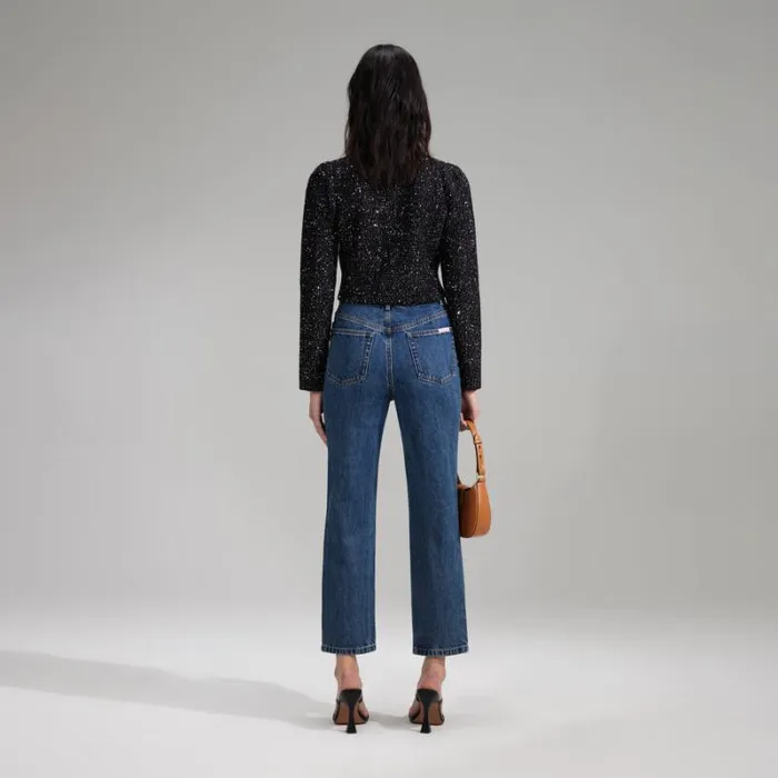 Knitwear Woman SelfPortrait Black Sequin Knit Crop Cardigan Knitwear Woman SelfPortrait Black Sequin Knit Crop Cardigan