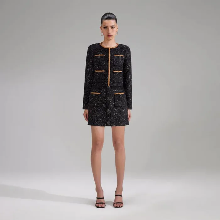 Knitwear Woman SelfPortrait Black Sequin Knit Crop Cardigan Knitwear Woman SelfPortrait Black Sequin Knit Crop Cardigan