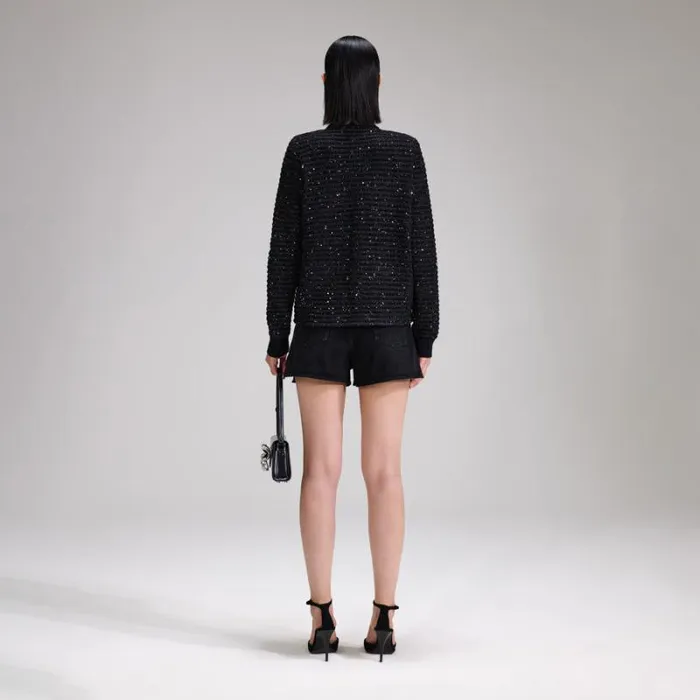 Knitwear Woman SelfPortrait Black Sequin Long Knit Cardigan Knitwear Woman SelfPortrait Black Sequin Long Knit Cardigan