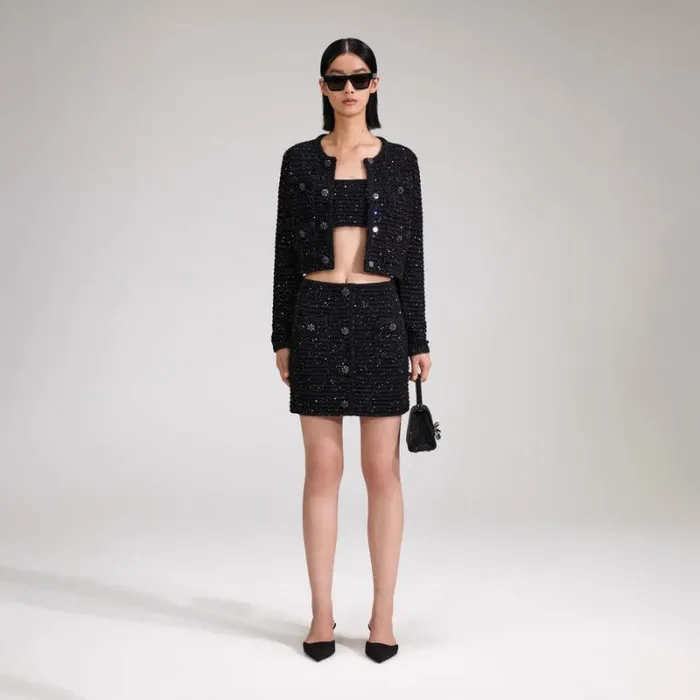 Knitwear Woman SelfPortrait Black Sequin Long Knit Cardigan Knitwear Woman SelfPortrait Black Sequin Long Knit Cardigan