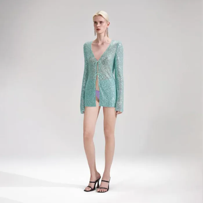 Knitwear Woman SelfPortrait Blue Beaded Cardigan Knitwear Woman SelfPortrait Blue Beaded Cardigan