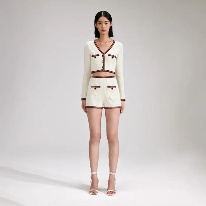Knitwear Woman SelfPortrait Cream Cable Knit Short