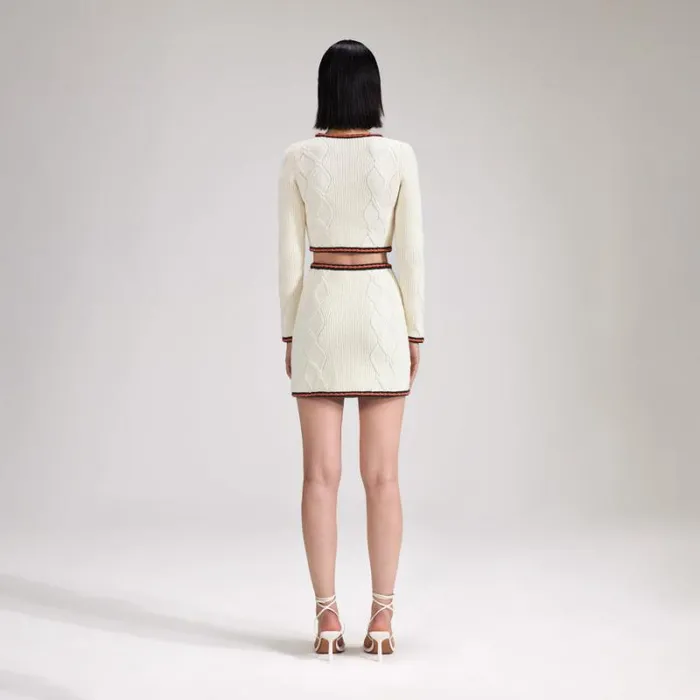 Knitwear Woman SelfPortrait Cream Cable Knit Short Knitwear Woman SelfPortrait Cream Cable Knit Short