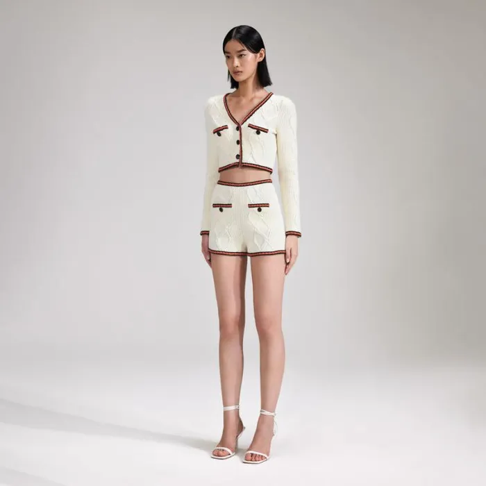 Knitwear Woman SelfPortrait Cream Cable Knit Short Knitwear Woman SelfPortrait Cream Cable Knit Short