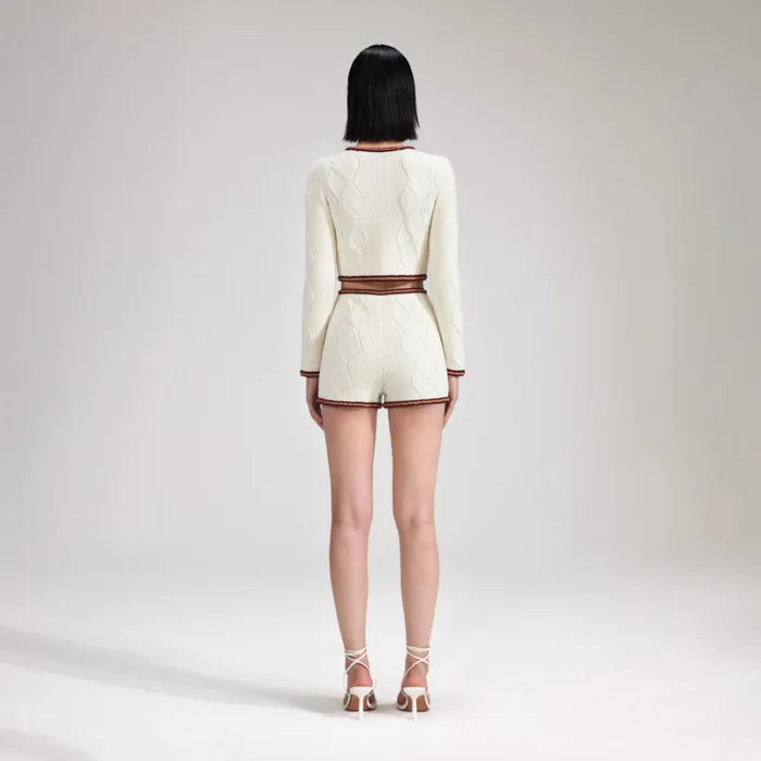 Knitwear Woman SelfPortrait Cream Cable Knit Short Knitwear Woman SelfPortrait Cream Cable Knit Short