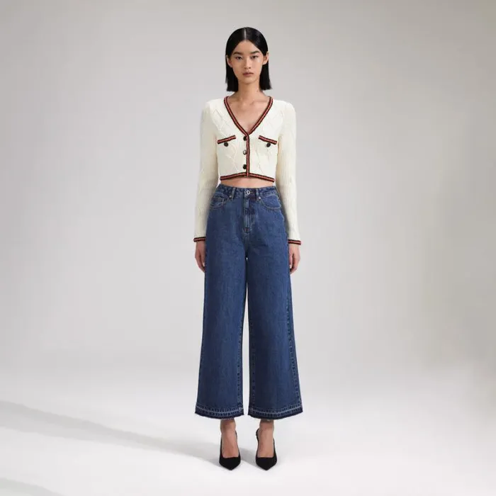 Knitwear Woman SelfPortrait Cream Cable Knit Short Knitwear Woman SelfPortrait Cream Cable Knit Short