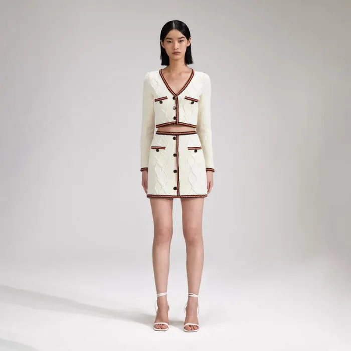 Knitwear Woman SelfPortrait Cream Cable Knit Short Knitwear Woman SelfPortrait Cream Cable Knit Short