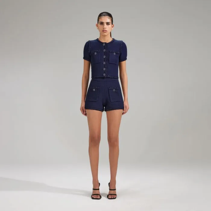 Knitwear Woman SelfPortrait Navy Knit Shorts