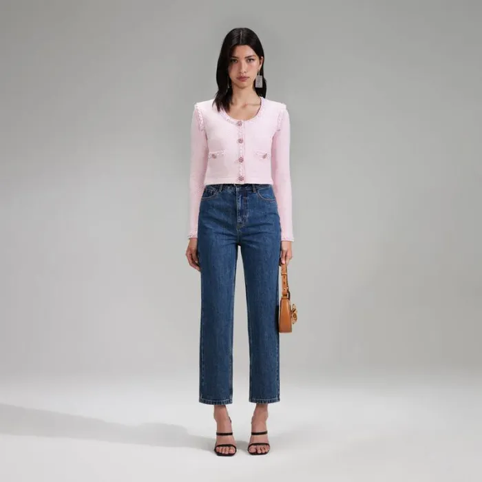 Knitwear Woman SelfPortrait Pink Knit Crop Cardigan