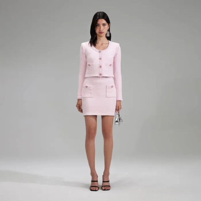 Knitwear Woman SelfPortrait Pink Knit Crop Cardigan Knitwear Woman SelfPortrait Pink Knit Crop Cardigan