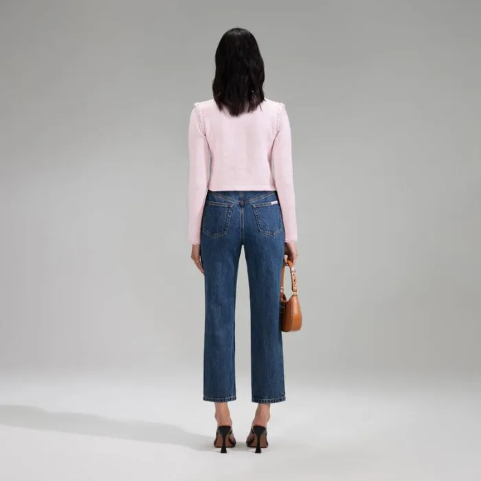 Knitwear Woman SelfPortrait Pink Knit Crop Cardigan Knitwear Woman SelfPortrait Pink Knit Crop Cardigan