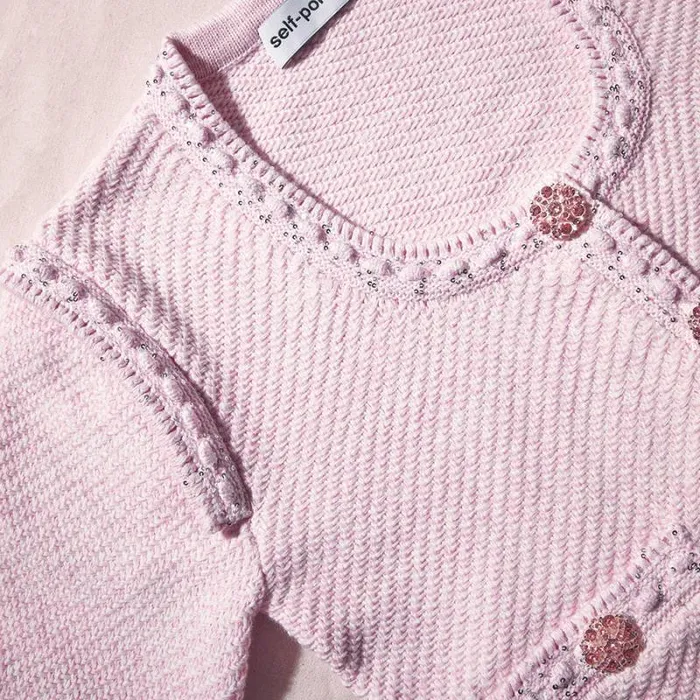 Knitwear Woman SelfPortrait Pink Knit Crop Cardigan Knitwear Woman SelfPortrait Pink Knit Crop Cardigan