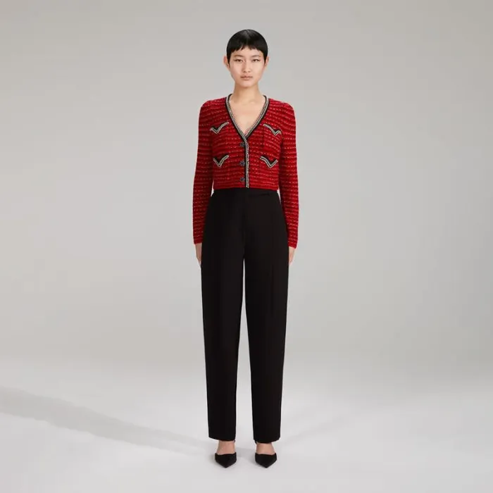 Knitwear Woman SelfPortrait Red Knit Melange Cardigan