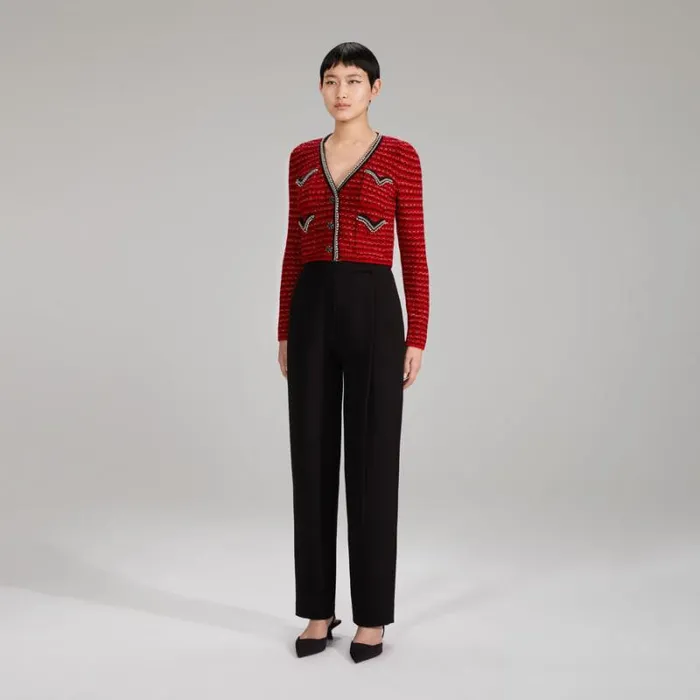 Knitwear Woman SelfPortrait Red Knit Melange Cardigan Knitwear Woman SelfPortrait Red Knit Melange Cardigan