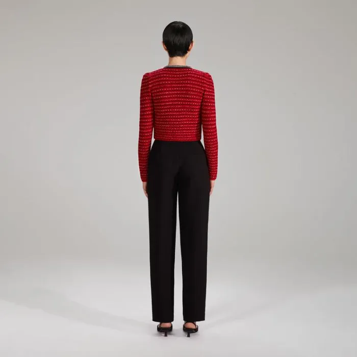 Knitwear Woman SelfPortrait Red Knit Melange Cardigan Knitwear Woman SelfPortrait Red Knit Melange Cardigan