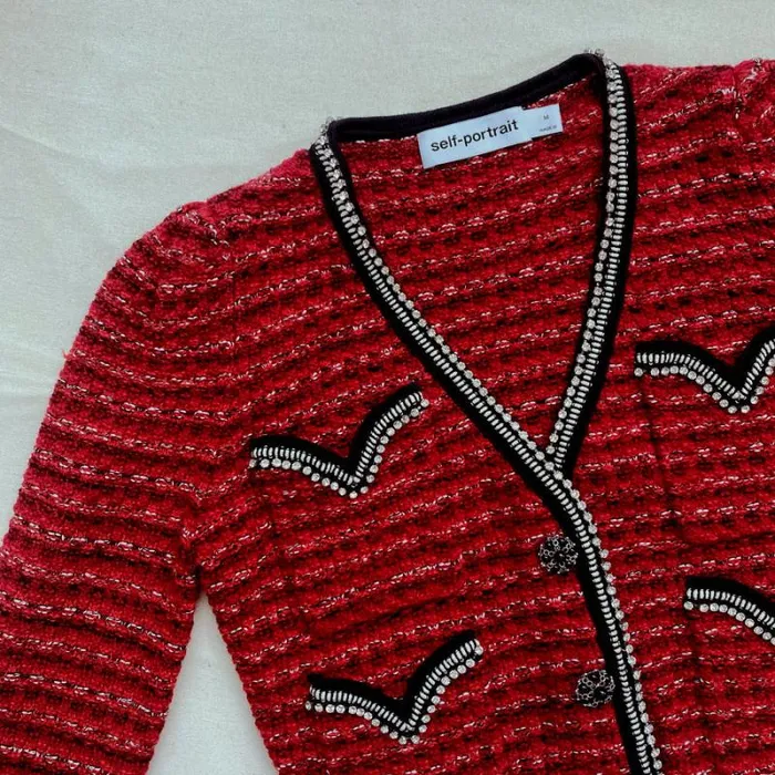 Knitwear Woman SelfPortrait Red Knit Melange Cardigan Knitwear Woman SelfPortrait Red Knit Melange Cardigan