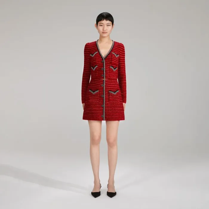 Knitwear Woman SelfPortrait Red Knit Melange Cardigan Knitwear Woman SelfPortrait Red Knit Melange Cardigan