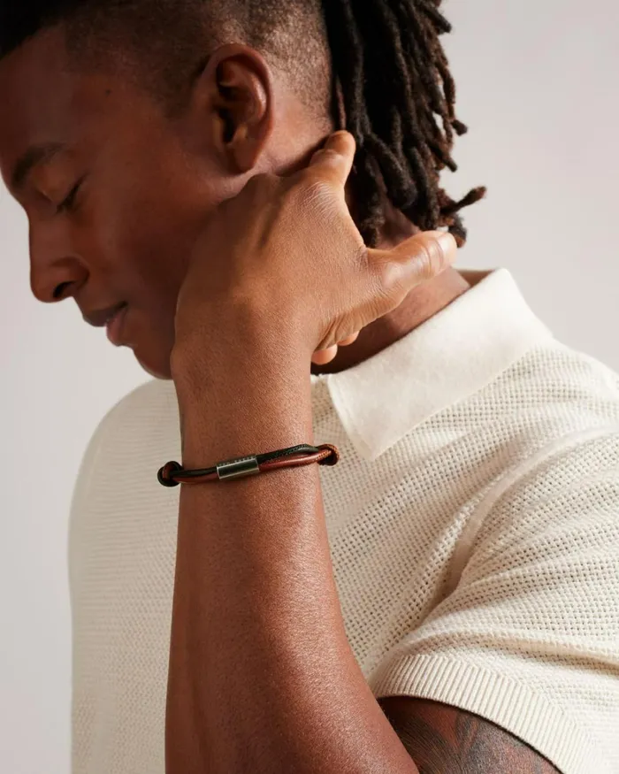 Knotted Leather Bracelet Silver Color Men Ted Baker Watches and Jewelry Knotted Leather Bracelet Silver Color Men Ted Baker Watches and Jewelry