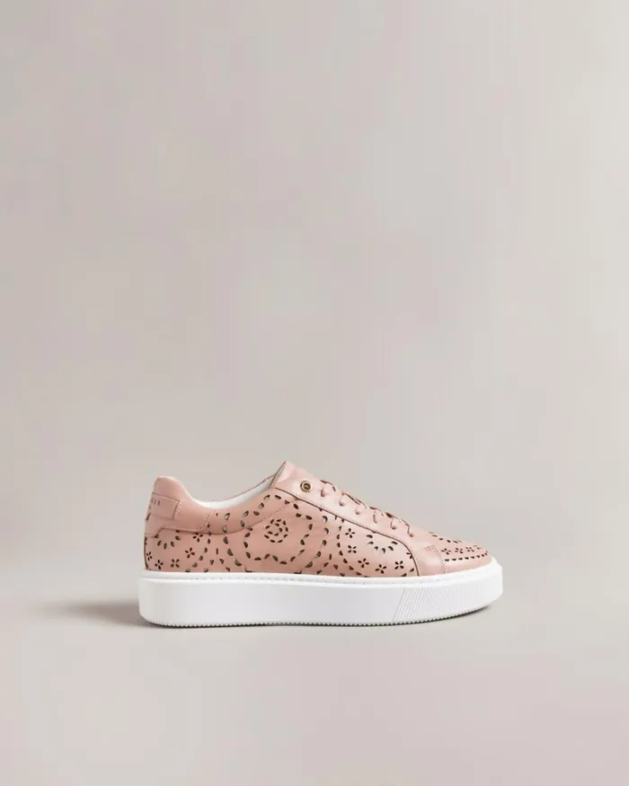 Laser Cut Platform Trainers Dusky Pink Women Ted Baker Sneakers