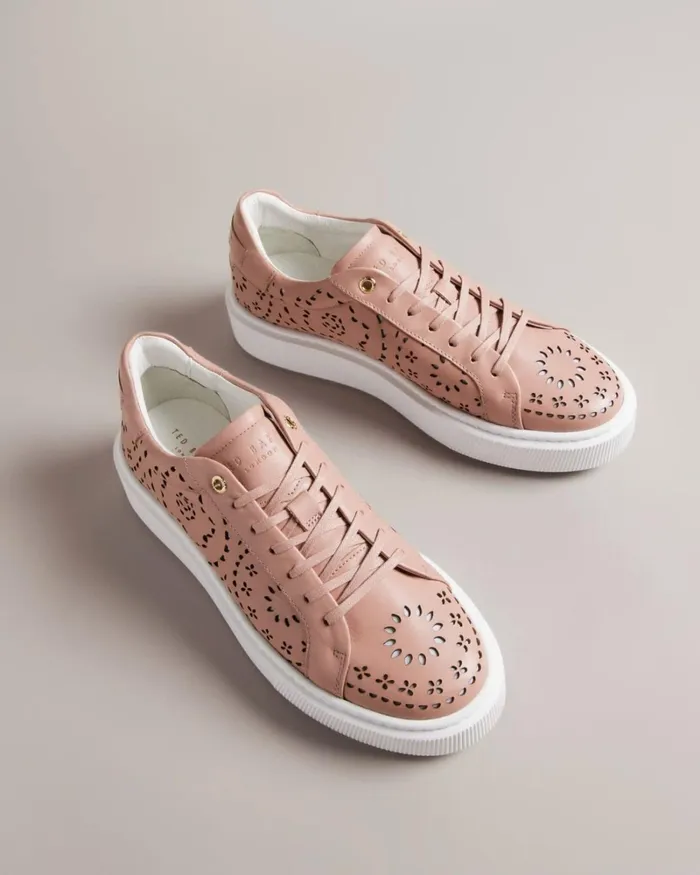 Laser Cut Platform Trainers Dusky Pink Women Ted Baker Sneakers