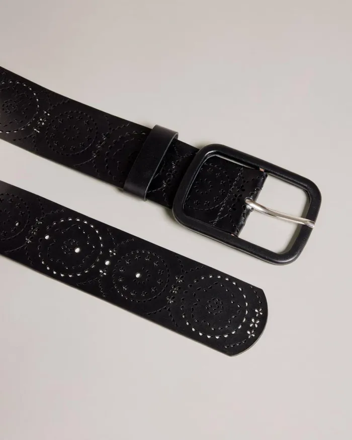 Laser Cut Wide Leather Belt Black Women Ted Baker Belts