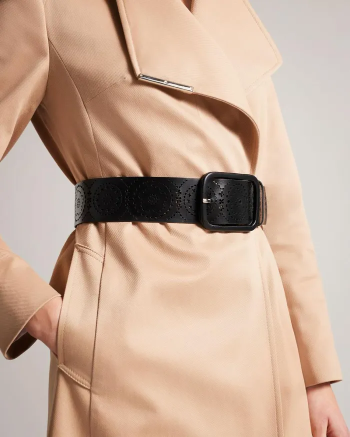 Laser Cut Wide Leather Belt Black Women Ted Baker Belts