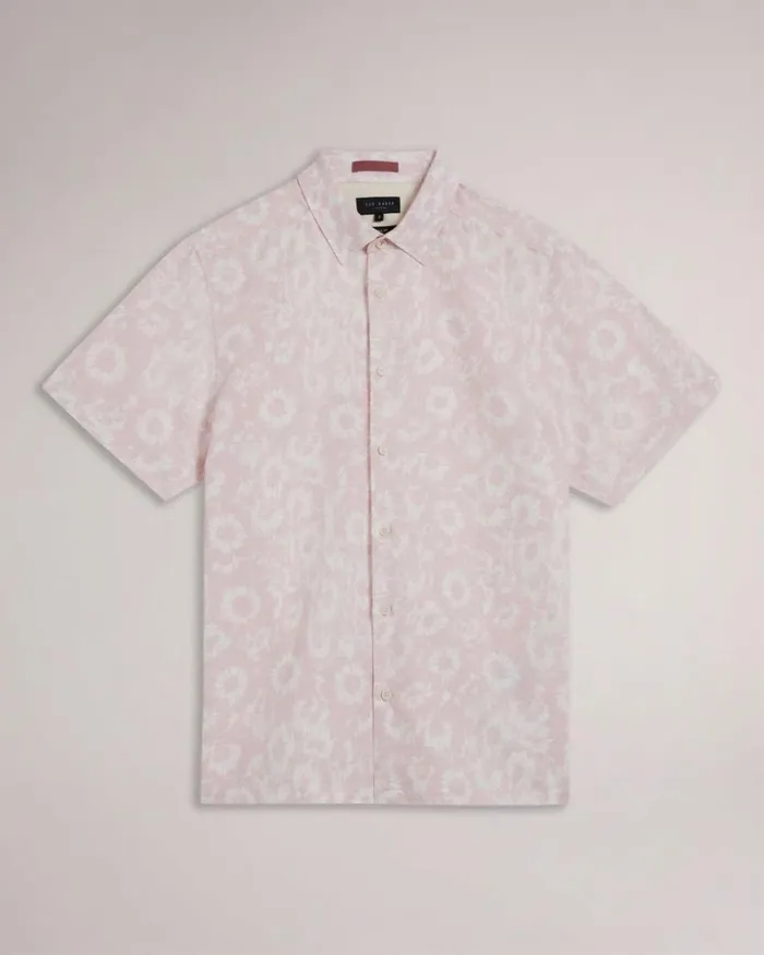 Linen Blend Floral Print Shirt Light Pink Men Ted Baker Clothing