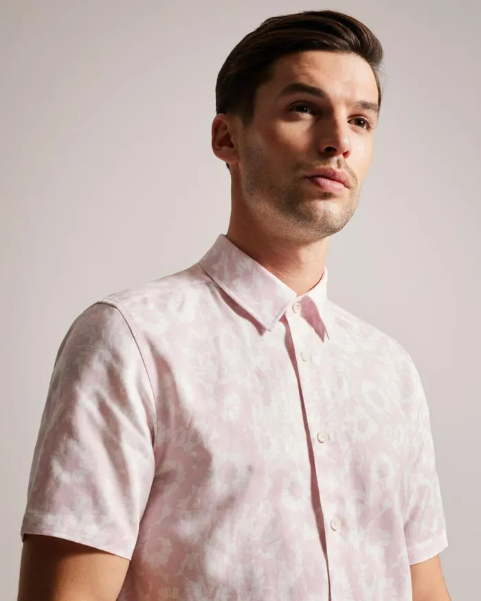 Linen Blend Floral Print Shirt Light Pink Men Ted Baker Clothing
