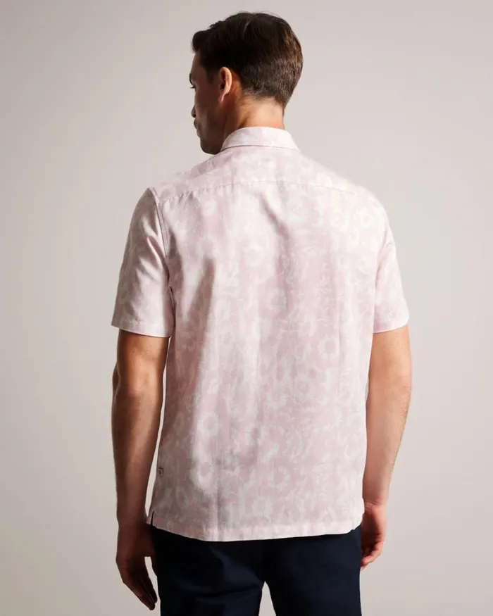 Linen Blend Floral Print Shirt Light Pink Men Ted Baker Clothing