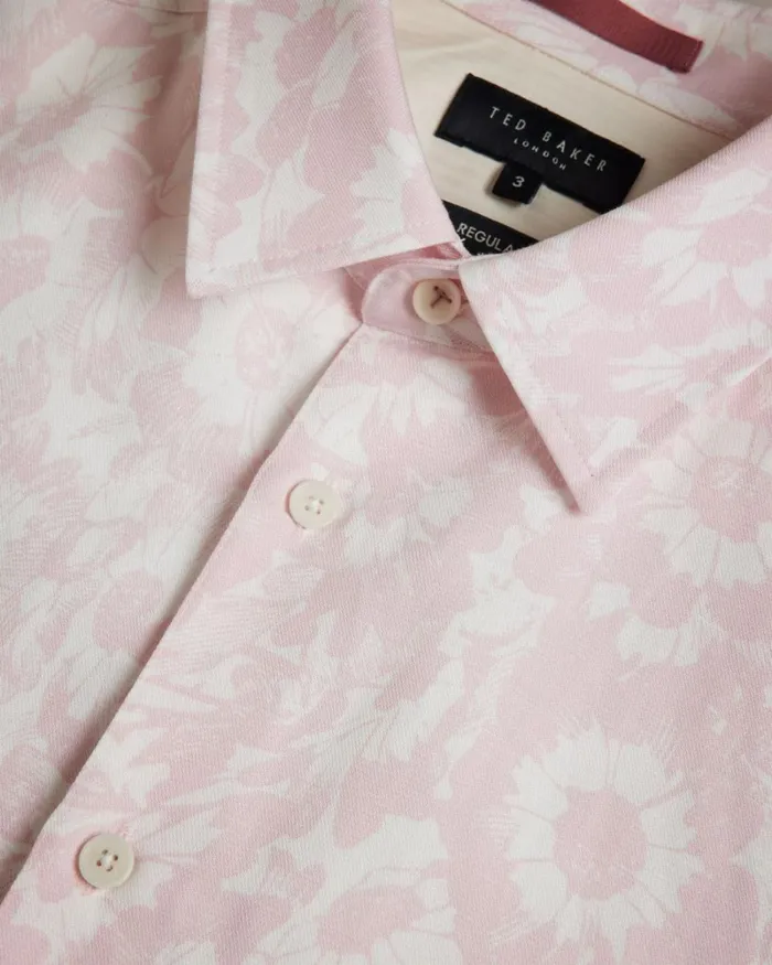 Linen Blend Floral Print Shirt Light Pink Men Ted Baker Clothing