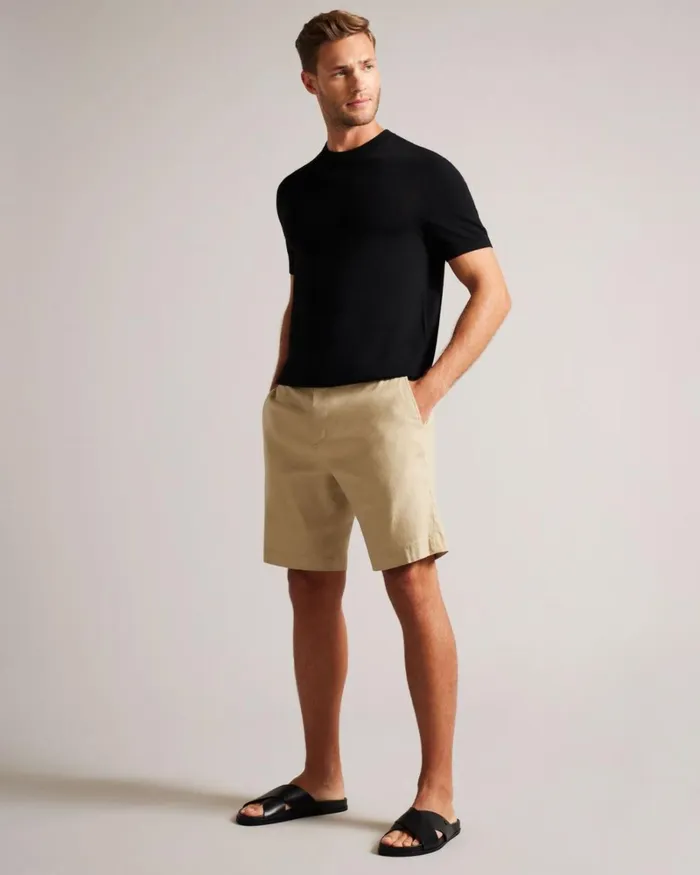 Linen Blend Half Elasticated Shorts Stone Men Ted Baker Clothing Linen Blend Half Elasticated Shorts Stone Men Ted Baker Clothing
