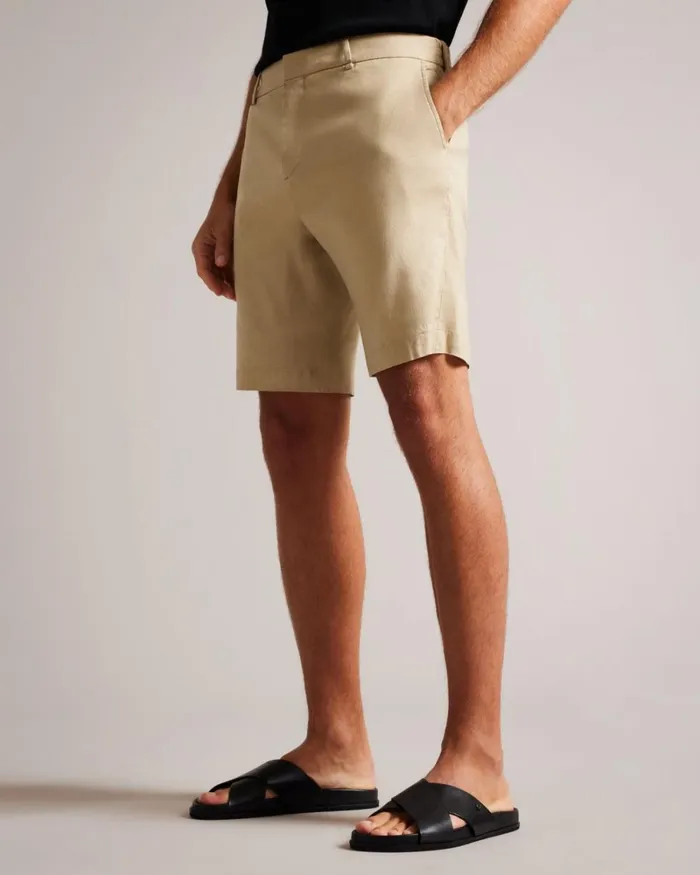 Linen Blend Half Elasticated Shorts Stone Men Ted Baker Clothing Linen Blend Half Elasticated Shorts Stone Men Ted Baker Clothing