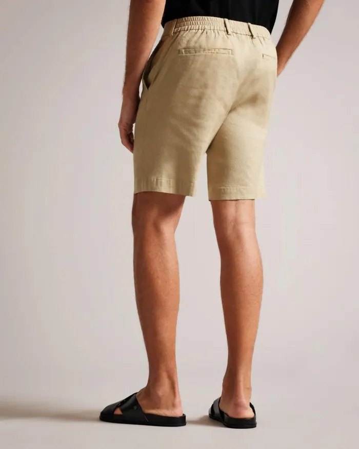 Linen Blend Half Elasticated Shorts Stone Men Ted Baker Clothing Linen Blend Half Elasticated Shorts Stone Men Ted Baker Clothing