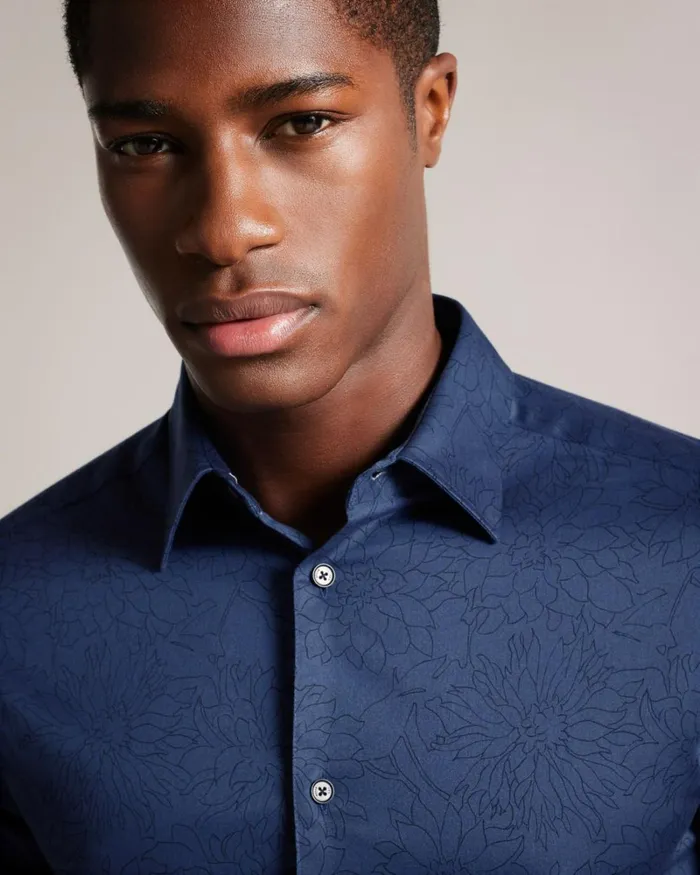 Long Sleeve Floral Outline Print Shirt Navy Men Ted Baker Clothing Long Sleeve Floral Outline Print Shirt Navy Men Ted Baker Clothing