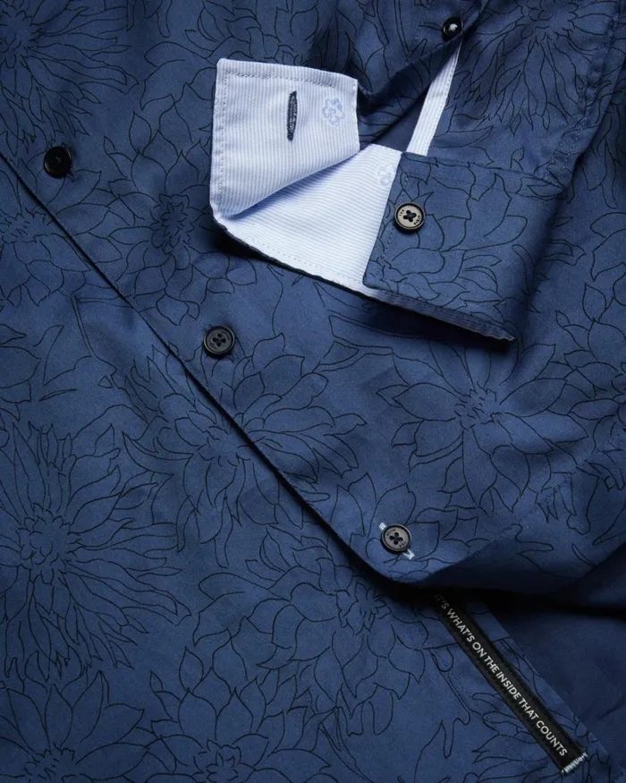 Long Sleeve Floral Outline Print Shirt Navy Men Ted Baker Clothing Long Sleeve Floral Outline Print Shirt Navy Men Ted Baker Clothing