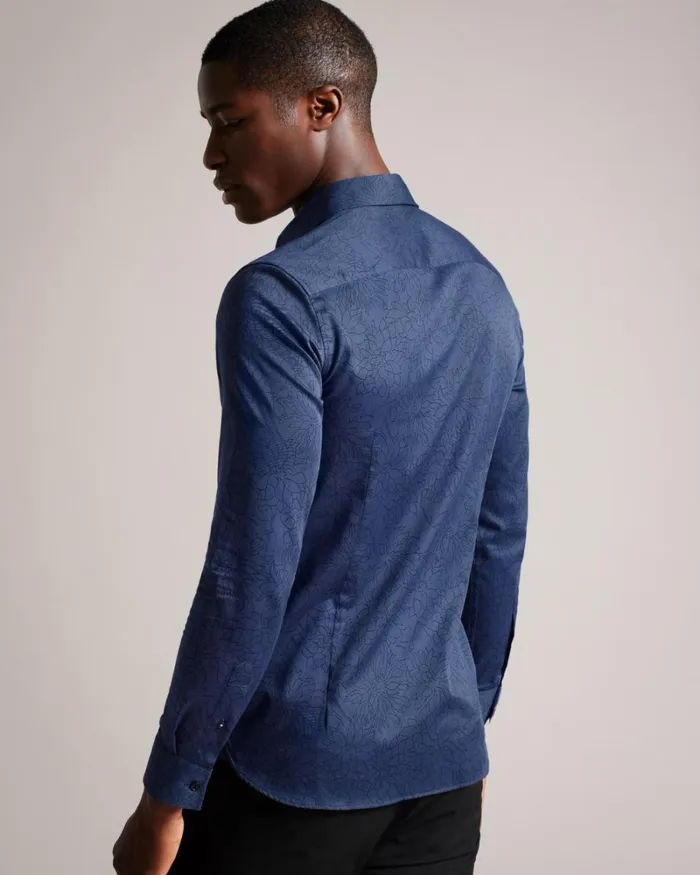 Long Sleeve Floral Outline Print Shirt Navy Men Ted Baker Clothing Long Sleeve Floral Outline Print Shirt Navy Men Ted Baker Clothing