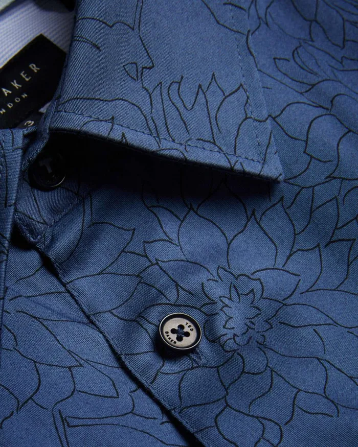 Long Sleeve Floral Outline Print Shirt Navy Men Ted Baker Clothing Long Sleeve Floral Outline Print Shirt Navy Men Ted Baker Clothing