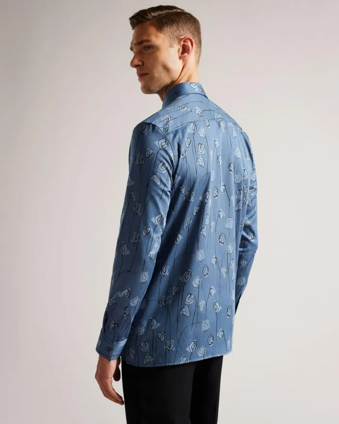 Long Sleeve Flower Print Shirt Medium Blue Men Ted Baker Clothing Long Sleeve Flower Print Shirt Medium Blue Men Ted Baker Clothing