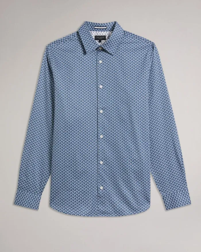 Long Sleeve Geometric Print Shirt Blue Men Ted Baker Clothing