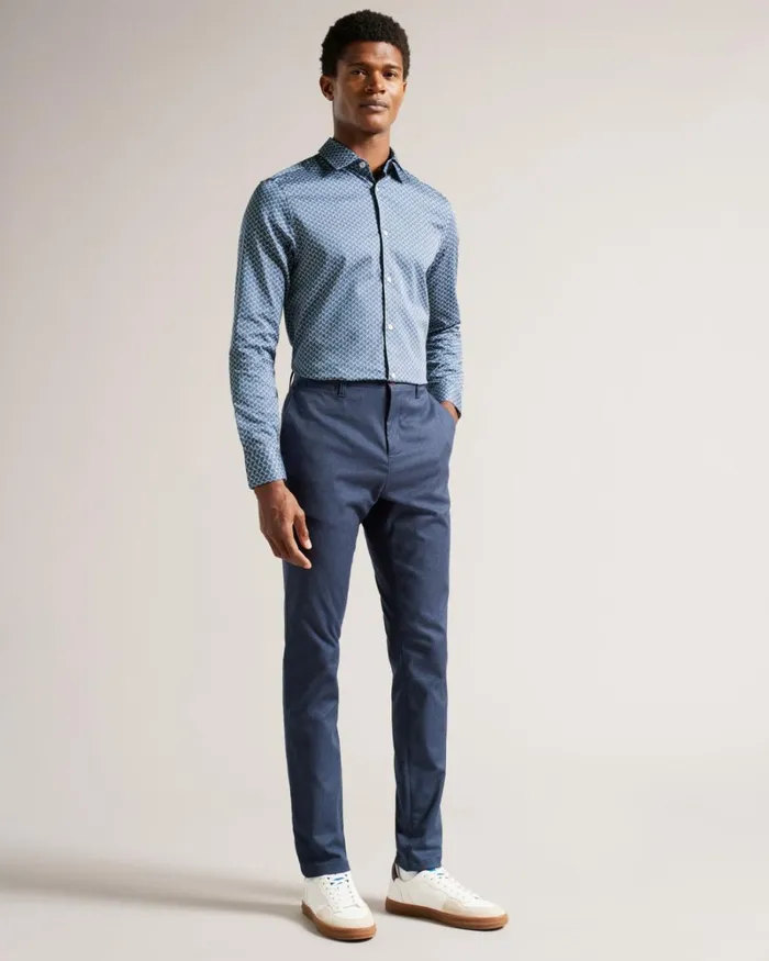 Long Sleeve Geometric Print Shirt Blue Men Ted Baker Clothing Long Sleeve Geometric Print Shirt Blue Men Ted Baker Clothing